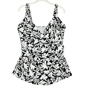 Lands' End Women's Black & White Floral Tankini Swim Top - Sz 14D